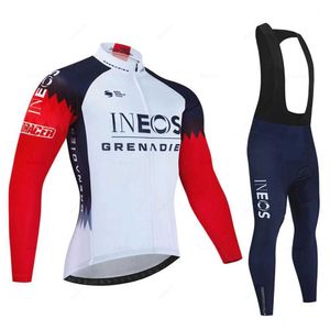 Fans Tops Tees Ineos Autumn 2024 Professionelles Team Fahrrad Jersey19d Bib Set MTB Uniform Fahrradkleidung Schnell trocknende Männer lange Kleidung Q240511