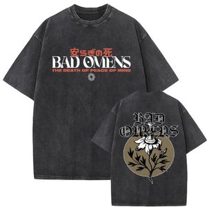 Вымытая винтажная группа по предзнаменованию тур по американской музыкальной графической футболке мужчины женщины рок готическая тренда футболка мужчина негабаритная футболка 240424