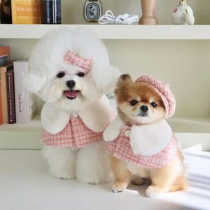 Małe psy słodkie różowe peleryny ciepły psa kołnierz szczeniak Pluszowy szalik psa hat hair tap