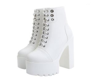 Boots Preto Breco Women039s White Black Boot Sänger Chunky Heel Booties Plattform Performance Super High Stage ZYW8311215199209