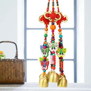 Decorative Figurines Ethnic Style Handmade Weave Chinese Knot Spacer Beads Painted Butterfly Bell Car Pendant Wind Chimes Garden Balcony