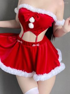 Vestidos de trabalho Christmas Red Skirt Conjunto de uniforme Tentação Sexy Garota apaixonada boate erótico