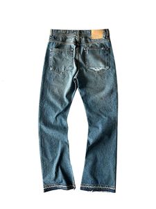 Men's Jeans ERD mud dyeing water washing blue burning splashing ink disassembly damage holes and old micro horn jeans clean fit