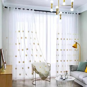 Curtain White Sheer Curtains With Embroidered Daisy Floral Pattern Semi Tulle Window For Bedroom Living Girl Room