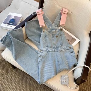 Kvinnors jeans casual lös strape denim byxor kvinnor overall mode hög wasit wide ben jumpsuit sommar kvinnliga hängbyxor byxor