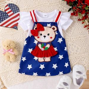 Zestawy odzieży 4 lipca Baby Girl Outfits Krótkie rękawie Romper ogólna sukienka Śliczna spódnica z zawieszeniem Urodzone Ubranie niemowlęta