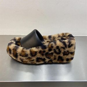 Slippers Platform 2024 Autumn And Winter Suede Leopard Print Sole Ultra High Heel Toe Show Style Shoes Pantoffels Dames