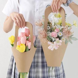 Wrap regalo da 1 pc maniglia Kraft Paper Flower Bags Flowers Wrapping for Home Wedding