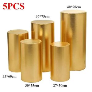 Decoração Round Products Party Gold Gold 5pcs Capa de cilindro Pedestal Exibir decoração de arte Pilares Plintos para decorações de casamento DIY Holiday fy3682 s