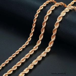 Pendanthalsband 585 Rose Gold Twisted Rope Link Chain Halsband 5mm 6mm 7mm för kvinnor Män mode smycken Tillbehör CNM02