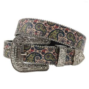 Belts Shiny Pu Leather Belt Green Drip Graffiti Intersection Casual Hip Hop All-in-one With Rhinestone Ladies Fashion