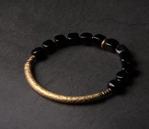 Proteção da moda Pedra cúbica Obsidiana Bracelete com Jóias Acessórias de cobre antigas artesanais para homens e mulheres Beaded9286149