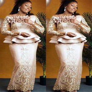 2022 Plus Size Arabic Aso Ebi Champagne Lace Sexy Mother Of Bride Dresses Long Sleeves Sheath Vintage Prom Evening Formal Party Gowns D 263f