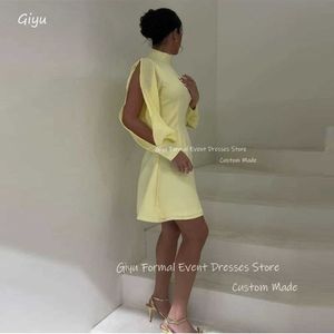 기본 캐주얼 드레스 GIYU High Neck Mini 짧은 슬리브 파티 볼 드레스 긴 슬리브 칵테일 드레스 아랍 여성 이브닝 드레스 슬레 2405