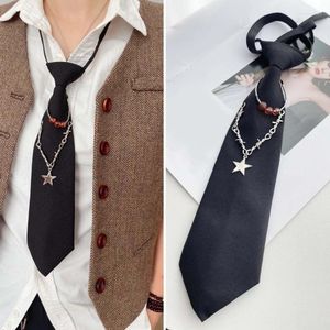 Bow Ties Japanese Adjusted Pretied Small Necktie Vintage Punk Metal Chain Star Heart Crystal Jewelry Neck Tie Neckwear F0T5