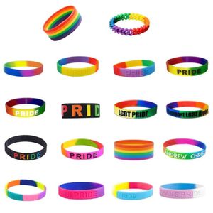 LGBT Sports Letters Unisex Wristband Rainbow Six-Color Gay Lesbian Pride Silicone Rubber Wristlet Bracelet Party Parade 18 Types