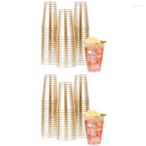 Disposable Cups Straws 100Pcs 10OZ Gold Plastic Glitter Clear Tumblers Wedding Party