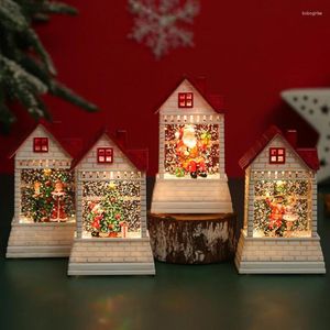 Dekorative Figuren Weihnachten Led Light House Santa Claus Night White kleine Dekoration Glanz glücklicher Jahr Dekore 2024
