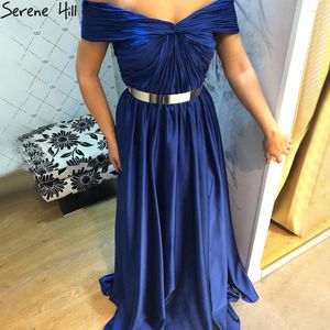 Party Dresses Serene Hill Royal Blue Simple Sartin Evening Gowns 2024 High Split A-Line Sexy For Women LA71301