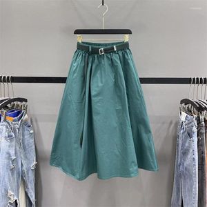 Skirts Women's Solid Color Elastic Waist Summer Thin Vintage Half Length Skirt Loose Covering Crotch Casual Large Swing Umbrella