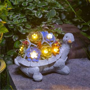 Luci solari di tartaruga in resina all'aperto, succulente sculture da giardino, ornamenti decorativi, artigianato per cortile