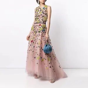 Party Dresses Beauty Prom Dress With Floral Print Floor Length Evening O-Neck Multi-layer Tulle Wedding Guest For Women Applique