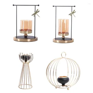Candele Cancile in metallo creativo in vetro candelabello decorazione del supporto per tè luci da soggiorno camera da letto squisita ornamento retrò