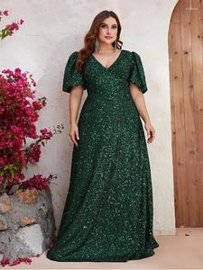 Abiti da festa Plus Size V Neck Short Short Green Long Evening Dress 4xl 5xl Big Banquet Shiny Elegant for Women