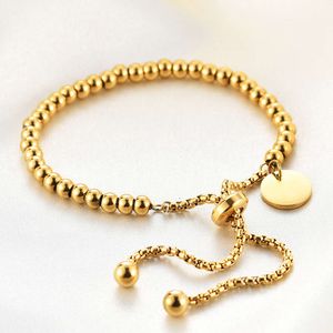 Ins gold Plated New Stainless Steel Simple Fashion Hangtag Adjustable Ball Bead Personality Bracelet for Women