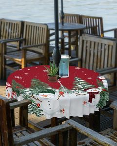 Bordduk Jul snögubbe snöflinga utomhusduk med paraplyhål dragkedja vattentät picknick uteplats rundtäcke