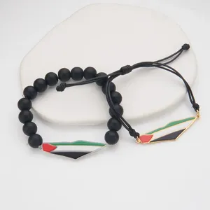 Pulseiras de link tendências charme cor epóxi aço inoxidável mapa de bandeira palestina preta pulseira preta