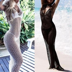 Women Swimsuit Sunscreens Cover-Ups Crochet Sleeveless Beachwear Dress Hollow-Out Shawl Vacation Bikinis Cover