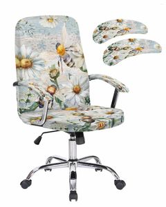 Krzesło obejmują vintage drewniane ziarno kwiatowe rośliny stokrotka pszczoły elastyczne okładka biurowa gier