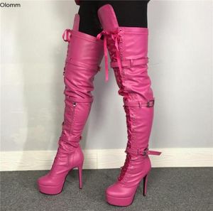 Rontic Handmade Women Platform High Boots Boots Stiletto High Heels Boots Round Toe Fuchsia Club Shoes Women بالإضافة إلى حجمنا 5152023011