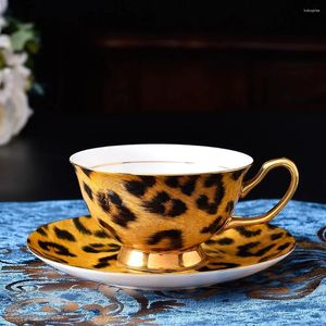 Tassen Untertassen 2024 Kreative Geschenke Leopardcoffee Tee Tasse und Untertassen Set Bone China Nachmittag
