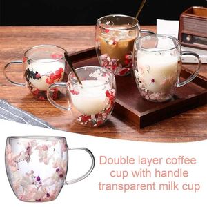 Vinglas 250 ml dubbelskikt kaffekopp med handtag transparent borosilikatmuggbeständig mjölkvärmefyllning Glas Hög simulerad W1P5