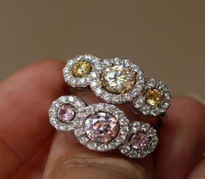 925 Sterling Silver Lady039S 18K White Oro Tre pietre placcate a tre pietre 5A zircone gemma diamonique anello nuziale da donna per amore regalo4185861