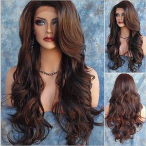 Hot models European and American wigs partially divided into long curly hair gradient hairstyle wig chemical fiber head cover