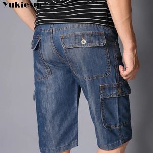 Sommarmärke Mens Jeans Denim Shorts Cotton Cargo Shorts 1 Pocket Loose Baggy Wide Leg Bermuda Beach Boardshort Clothe 240507