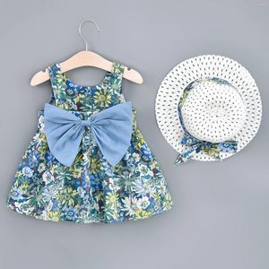 Girl Dresses 2 Girls 'Cute Pattern Flower Modello stampato Abito da principessa Camo Big Bow and Hat Set di cappelli