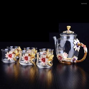 Чайные наборы креативные эмалевые чайные чашки из 6 изящно вырезанных цветочных стаканов теплостойкие кофейные кружки