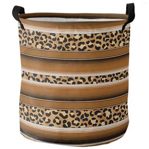 Bolsas de lavanderia México listras de leopardo textura animal textura marrom cesto dobrável Cesta de grande capacidade Bolsa de armazenamento de brinquedos à prova d'água