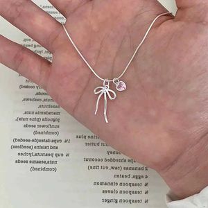 Pendant Necklaces Minar Lovely Pink Color CZ Cubic Zircon Heart Bowknot Pendant Necklaces for Women Silver Plated Snake Chain Chokers Pendientes