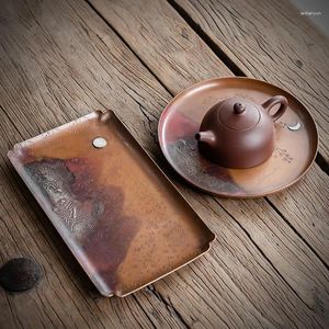 Чайные подносы ручной позолоченной позолоченная медная капля воды для каплы контейнер -контейнер -лоток пузырьковые столы бамбука для хранения чай