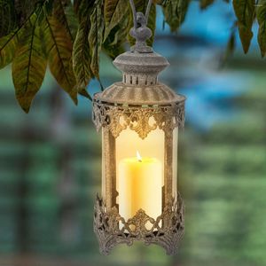 Kerzenhalter Hanging Griff Candlestick Retro Lanternstaubdicht halten mit transparentem Glas im Innenstock