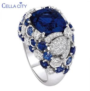 Cellacity Classic Silver 925 Ring for Charm Women With Oval Blue Sapphire Gemtones Fille Fine Jewerly Tamanho inteiro 6 10 2207255680613
