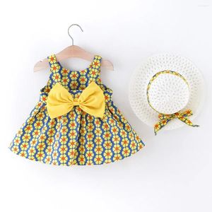 Девушка платья 2pcs/setchildren's одежда для девочек-выпадения летняя цветочная полная печатная плана Batlyknot dew bac сладкая подвеска