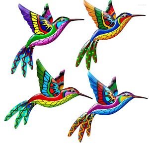 Decorative Figurines Metal Hummingbird Bird Wall Artwork Garden Decoration Living Room Art Crafts Ornament Indoor Outdoor Color Hanging