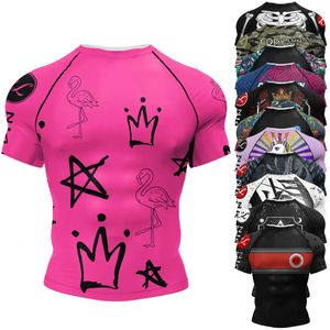 Cody Lundin Kısa Kollu Pembe Erkekler Jiu Jitsu Bjj Gi Rash Guard Süblimasyon Erkekleri Eğitim Tişörtleri Strech Fitness Tees 240511