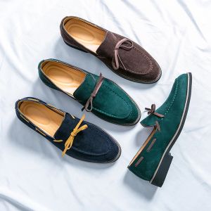 Bow Riband Nya Tassel Party Loafers för män Brown Casual Driving Shoes Blue Dress Shoes Fashion Ink Green Moccasins Plus Size 46